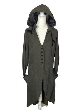 GOTH Women Hooded Button Front Tie Back Coat Sz XXL Gray Dark Romance 41-14